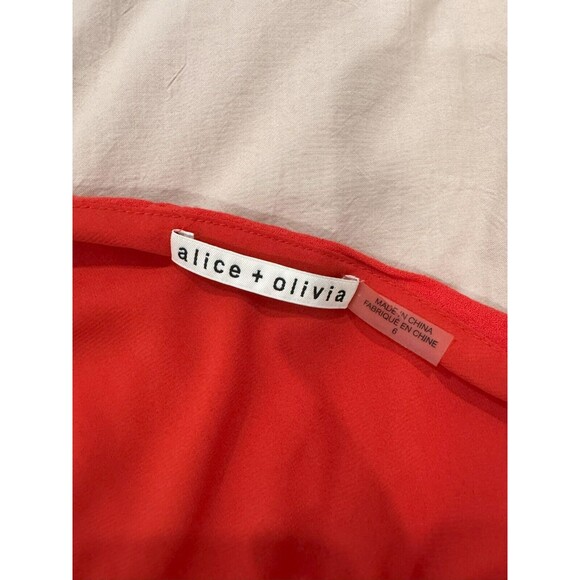 Alice + Olivia Womens Sz 6 Red Draped Elastic Waist Flare One Shoulder Romper - Picture 3 of 7